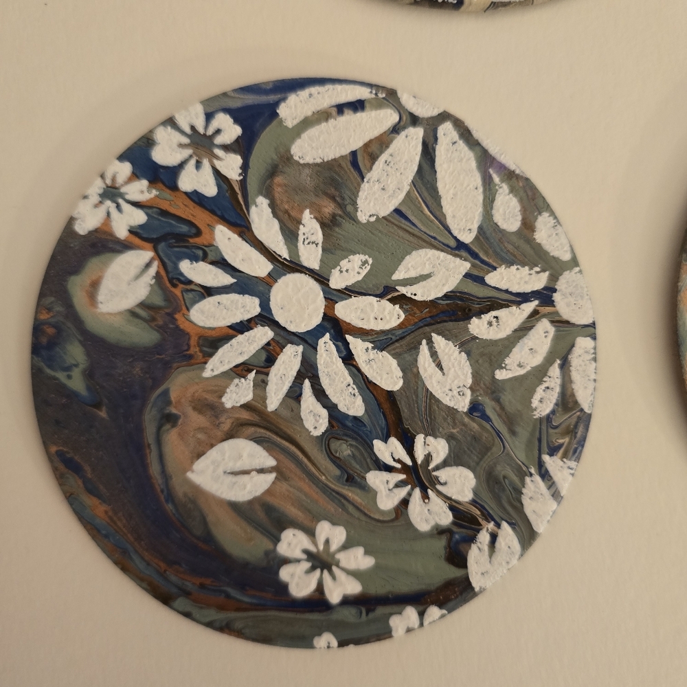 5 HANDCRAFTED Wood Floral Beach Coasters HANDMADE & HANDPAINTED Table Art Decor - Picture 5 of 13